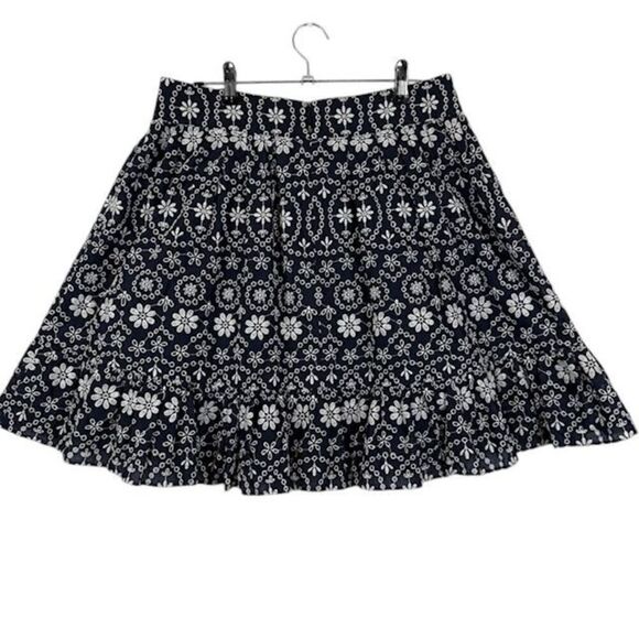 Kate Spade The Rules Skirt Navy Blue Eyelet Faux Wrap Cotton Embroidered size 10 - Picture 5 of 14